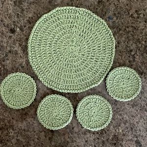 Crochet Coaster & Doily Set - Hand Crafted Crochet - 100 % Cotton - Sage Green